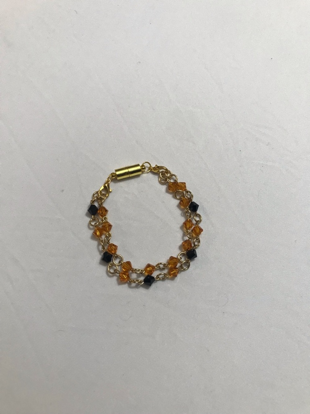 Gold Tone Dainty Delicate Black Orange Beaded Bracelet Magnetic Clasp Stacking